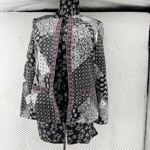 Indikka New York Open Front Jacket Black White Print Career Casual Textured‎ M